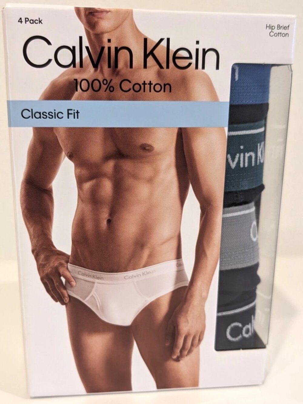 Calvin Klein Mens 100% Cotton Hip Briefs 4 Pack Classic Fit Blue Grey Medium M